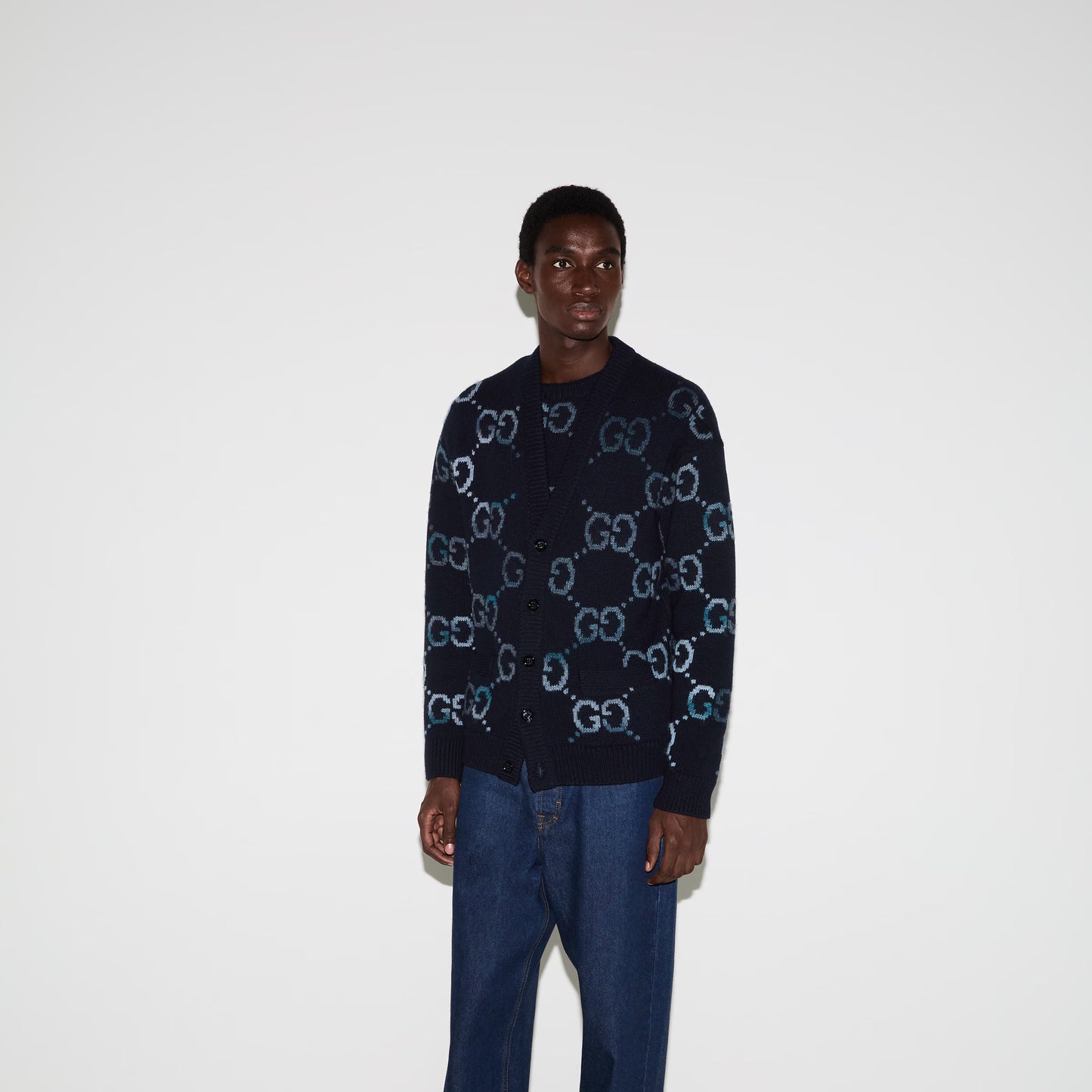 Wool Cardigan With GG Intarsia