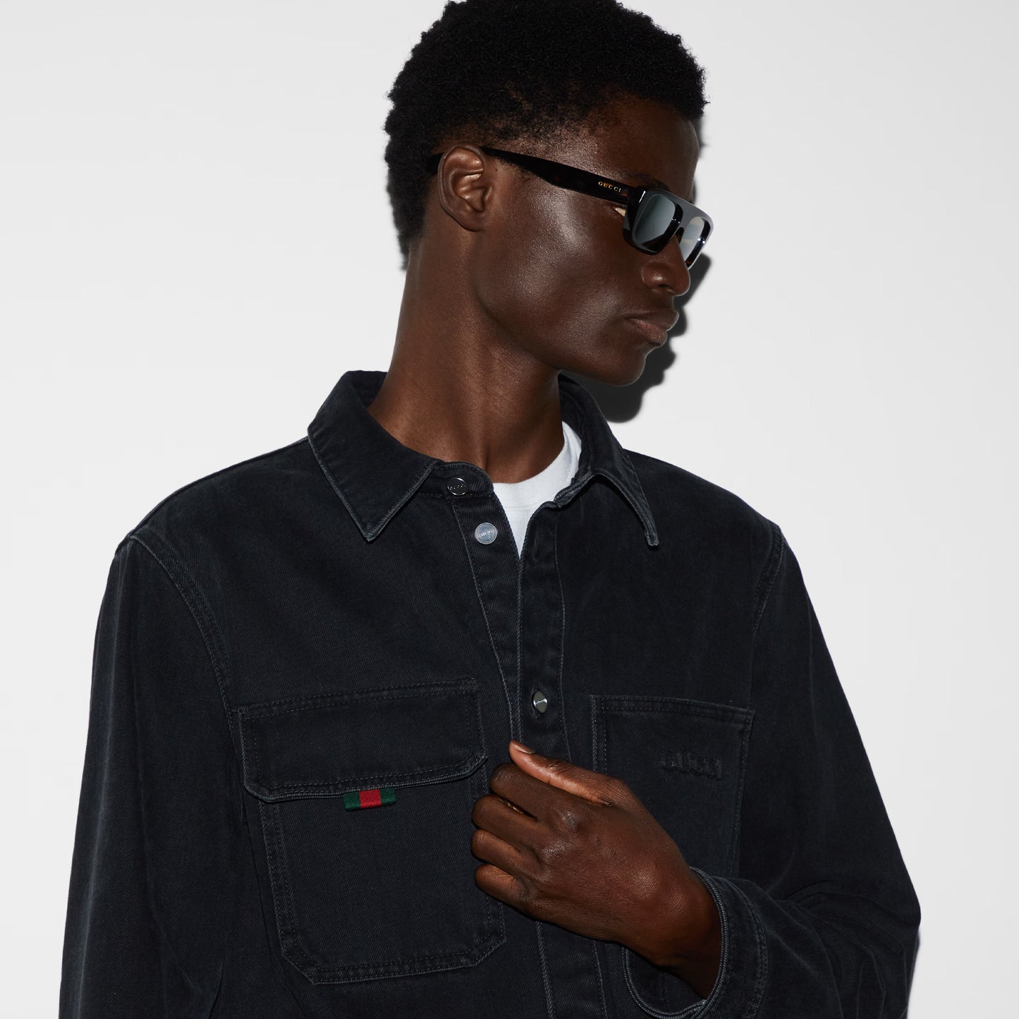 Gucci Denim Shirt With Gucci Embroidery