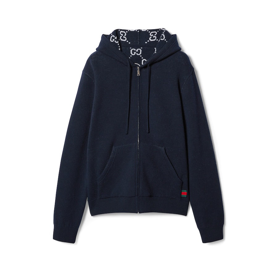 Gucci Reversible GG Wool Hooded Zip Jacket