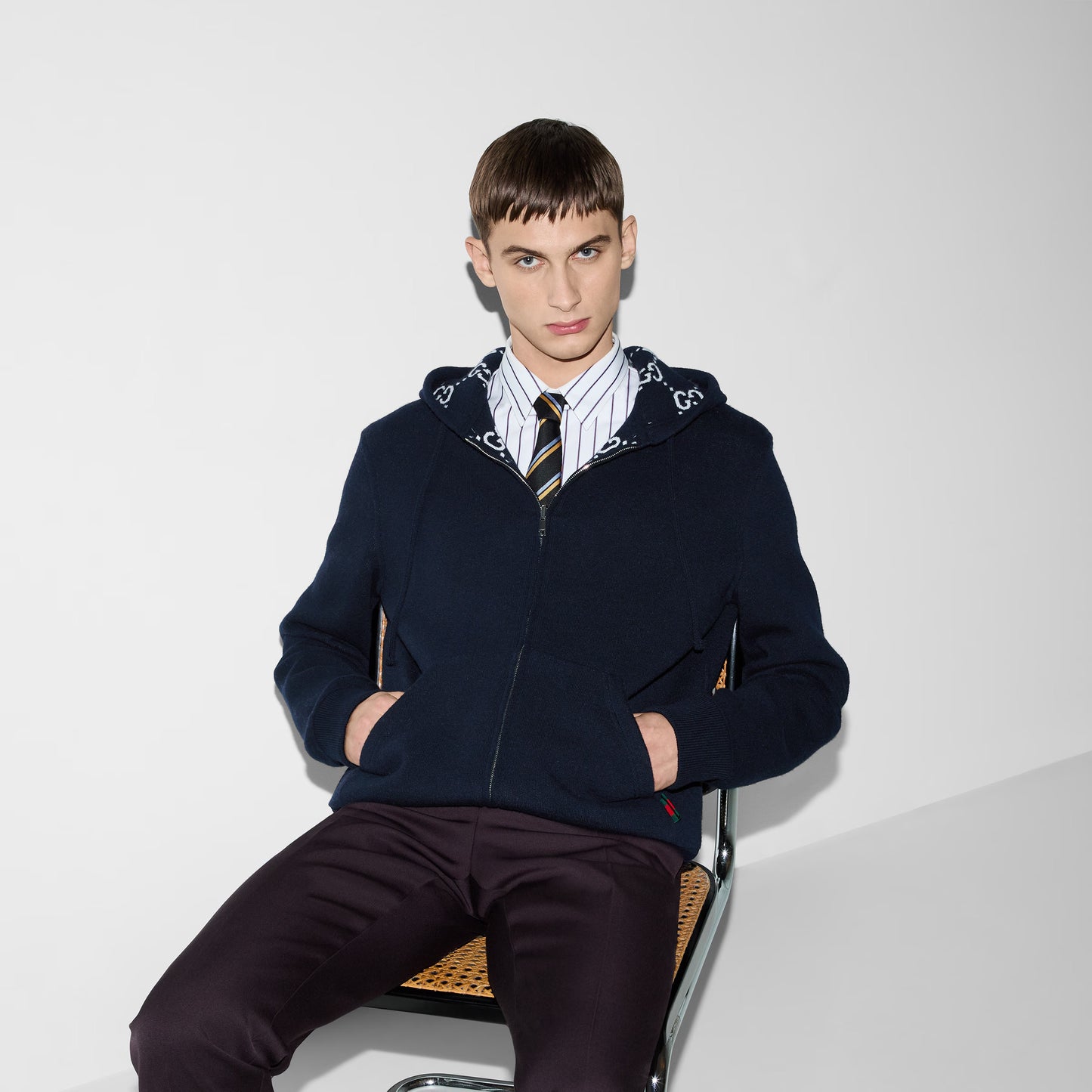 Gucci Reversible GG Wool Hooded Zip Jacket