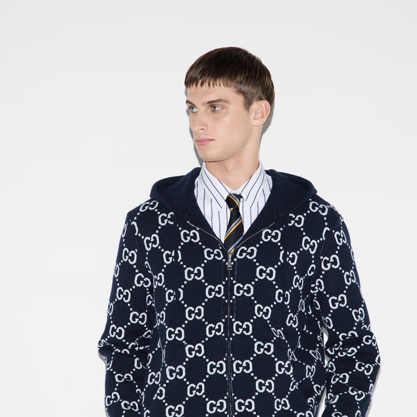 Gucci Reversible GG Wool Hooded Zip Jacket