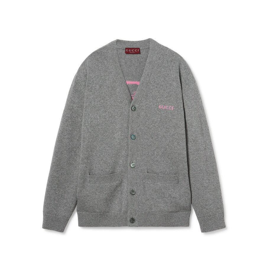 Wool Cashmere Cardigan With Intarsia