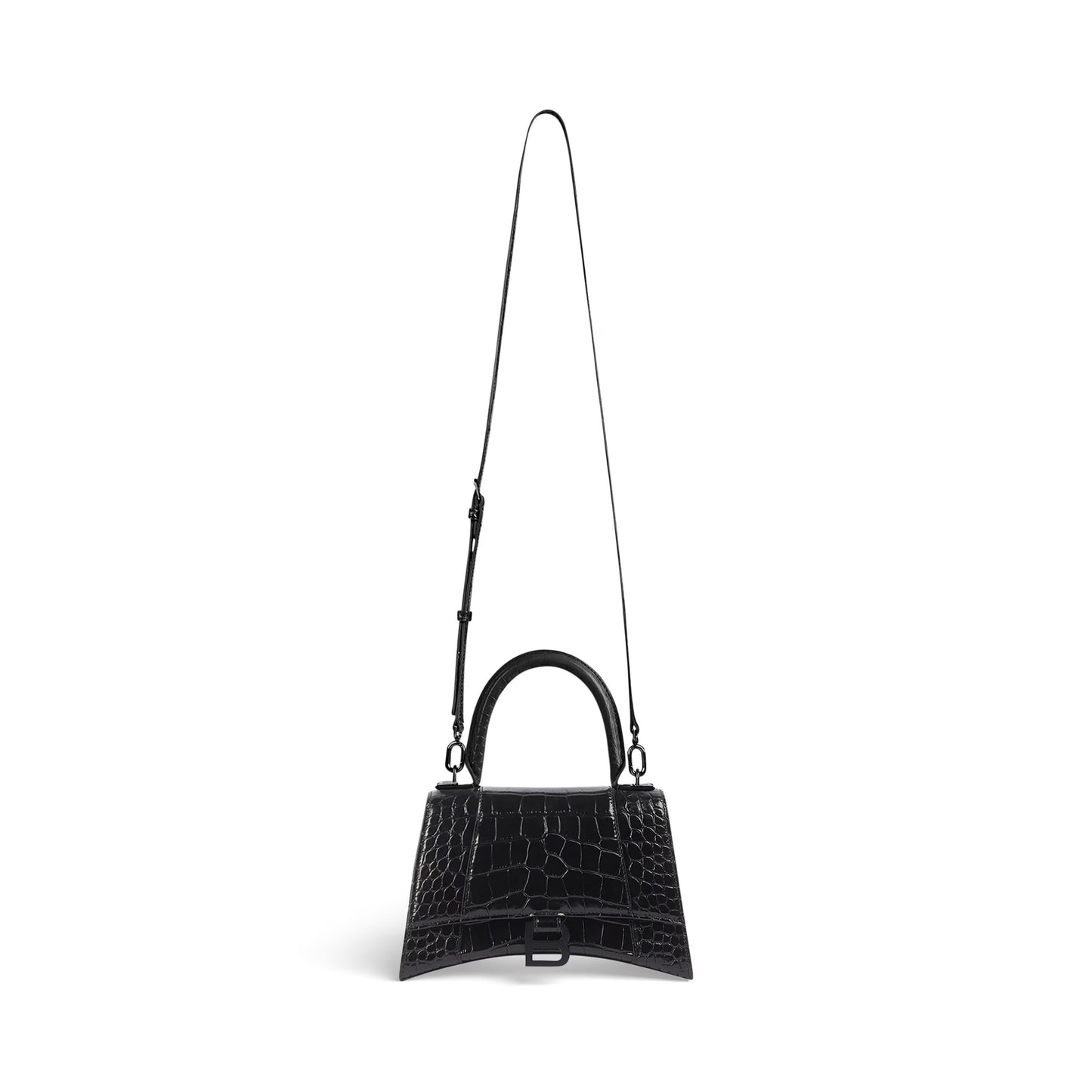 Balenciaga Hourglass Small Handbag Crocodile Embossed in Black