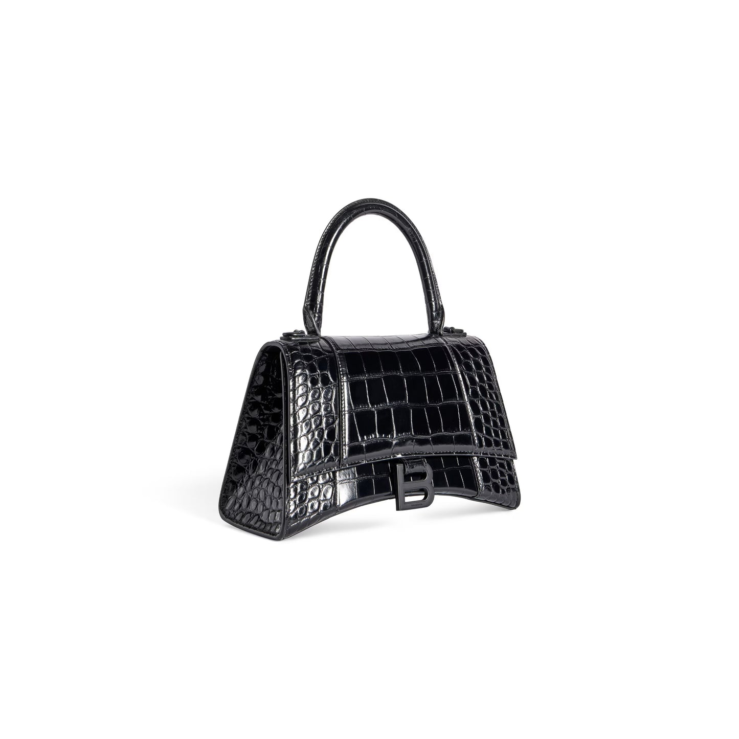 Balenciaga Hourglass Small Handbag Crocodile Embossed in Black