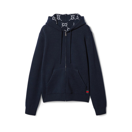 Gucci Reversible GG Wool Hooded Zip Jacket