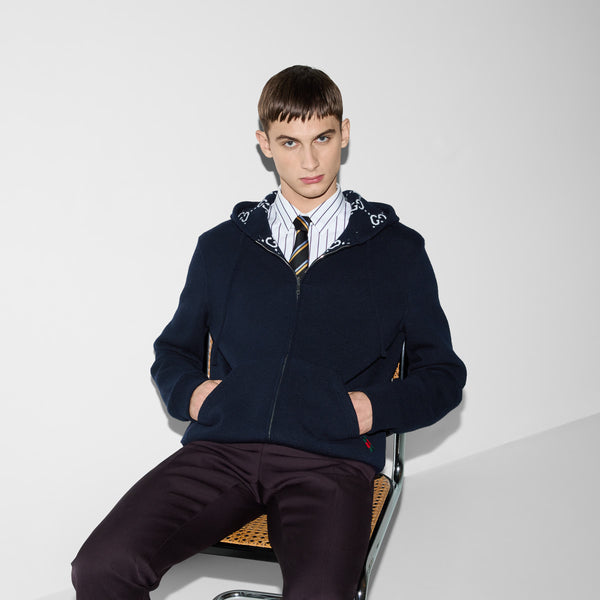 Reversible GG Wool Hooded Zip Jacket