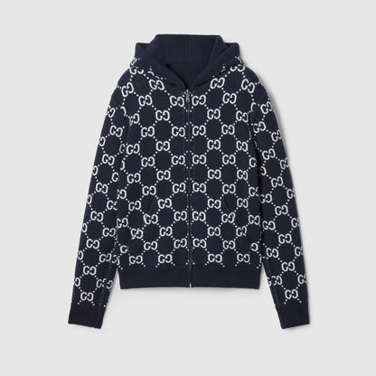 Gucci Reversible GG Wool Hooded Zip Jacket