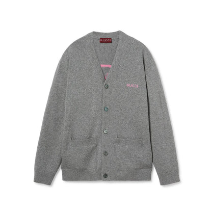Wool Cashmere Cardigan With Intarsia