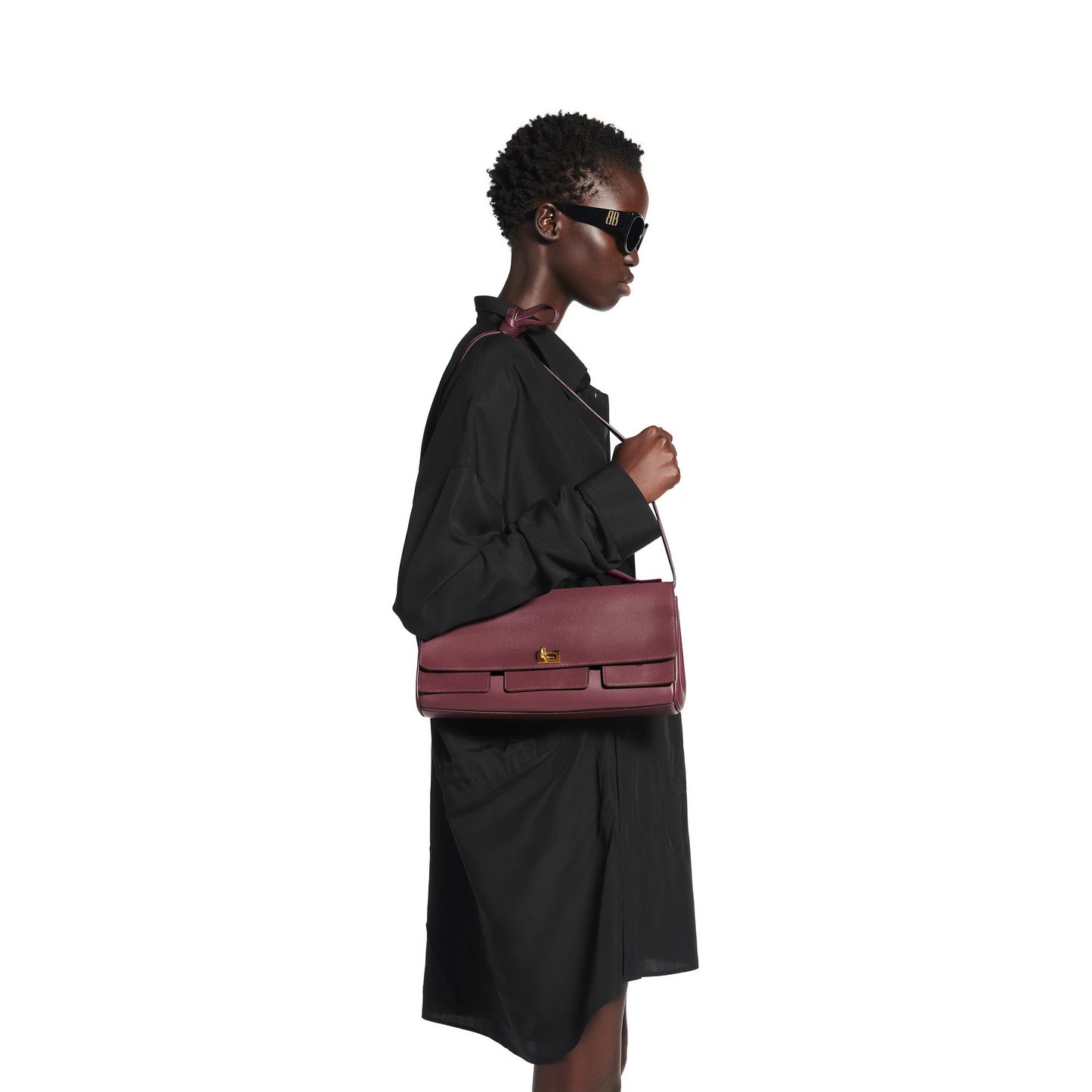 Balenciaga Bel Air Small Clutch On Strap in Dark Burgundy