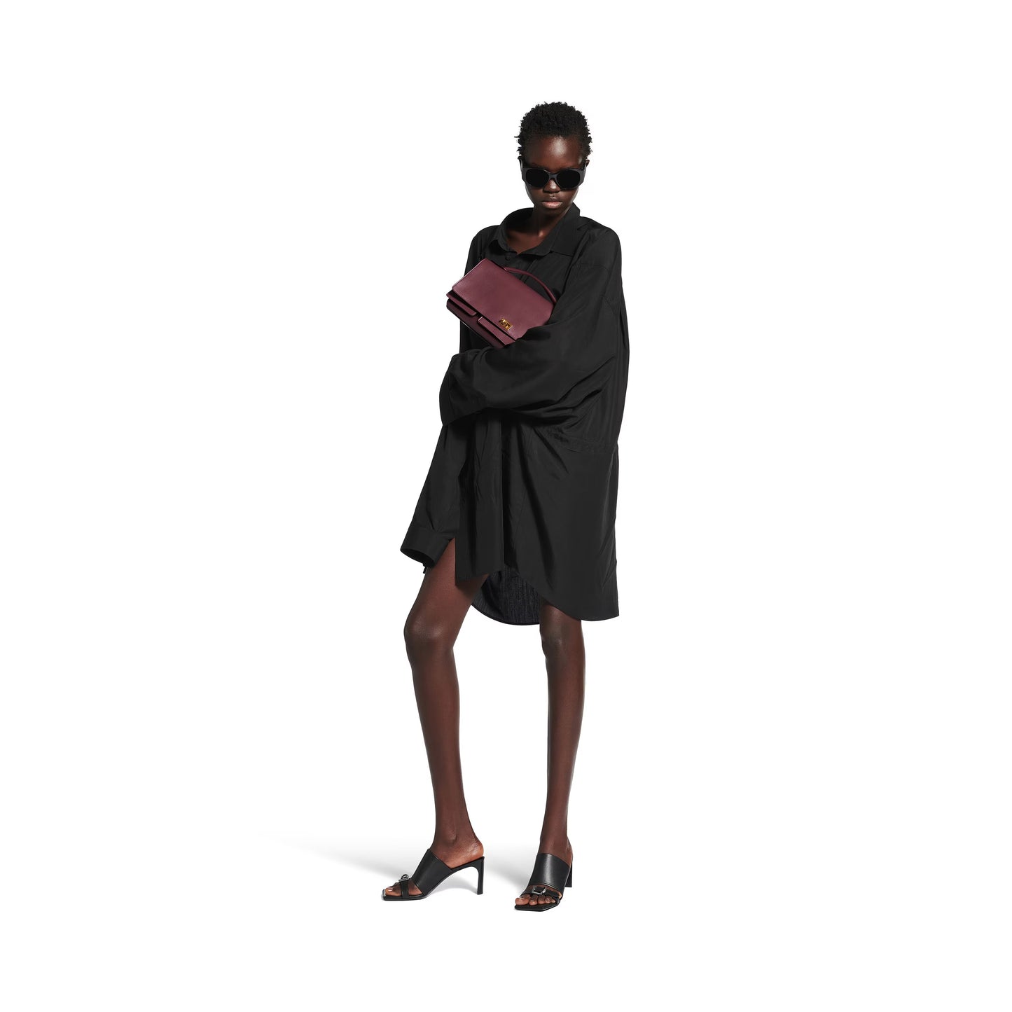 Balenciaga Bel Air Small Clutch On Strap in Dark Burgundy
