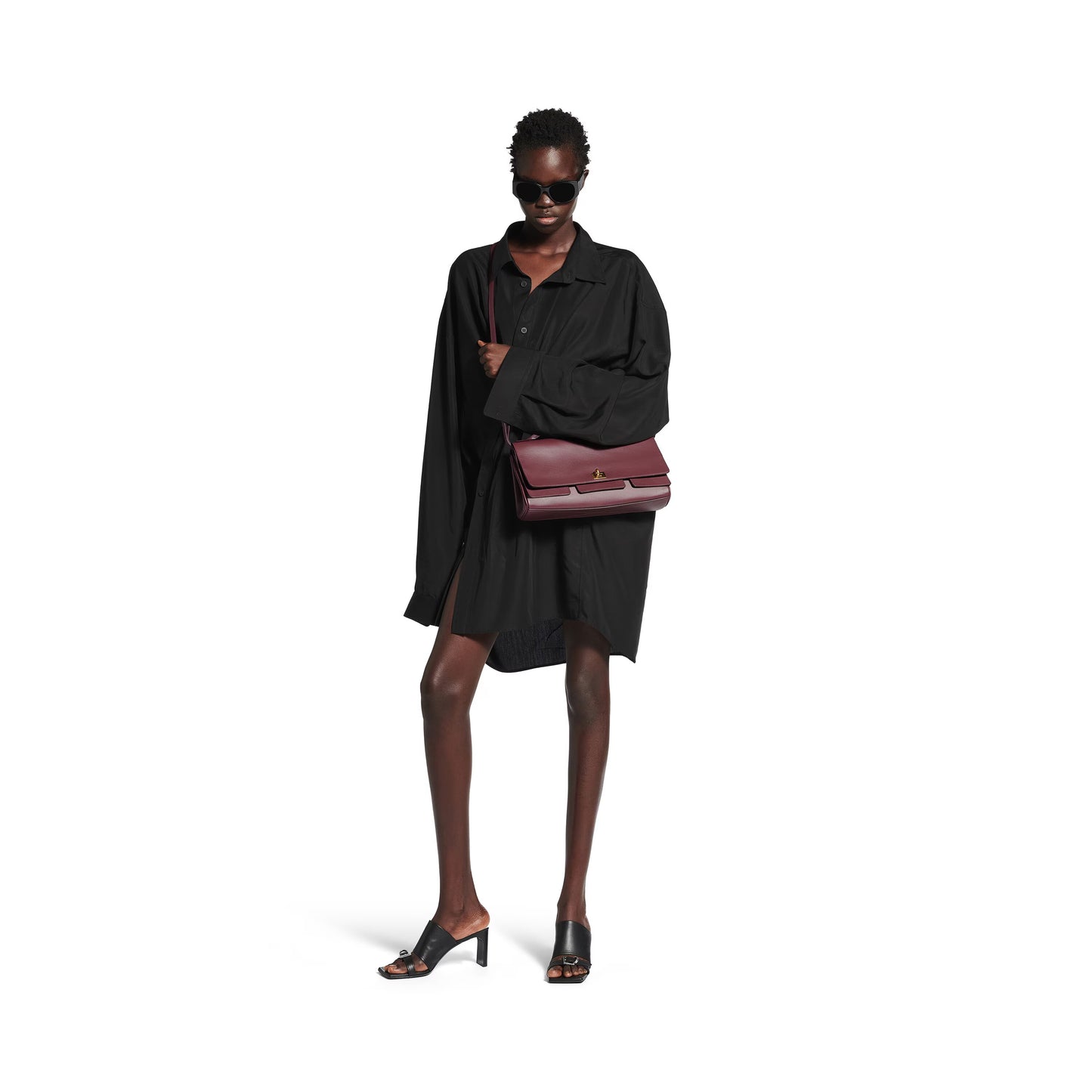 Balenciaga Bel Air Small Clutch On Strap in Dark Burgundy